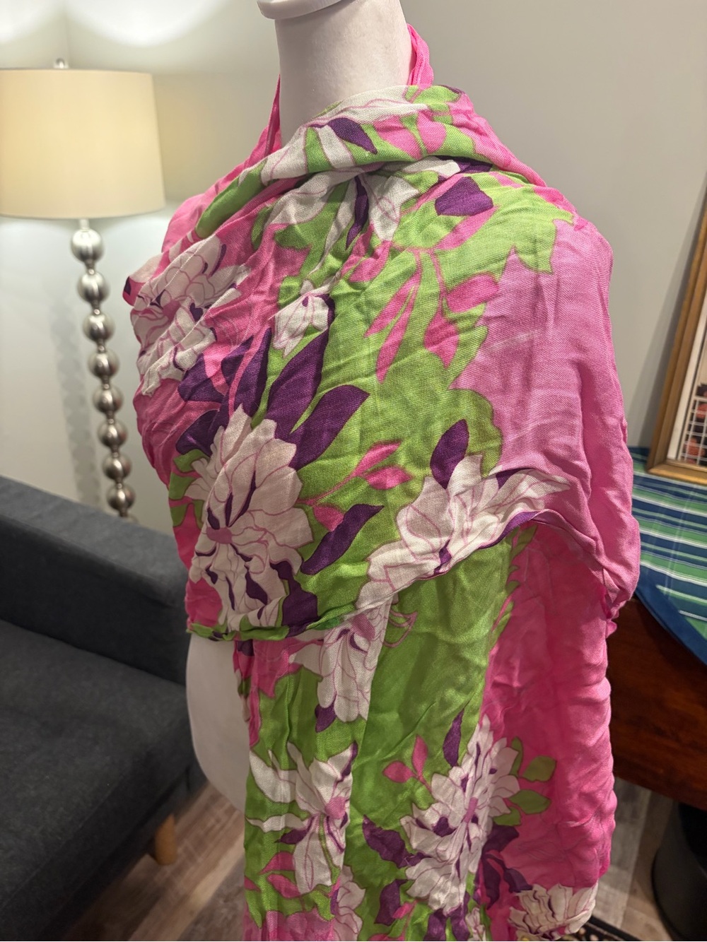 Pink & Green Floral Lightweight Scarf